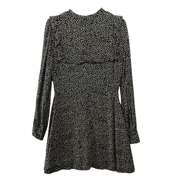 Reformation Long Sleeve Ditzy Floral Mini Dress‎ Size 8 Black White Ruffle Bib - Picture 2 of 10